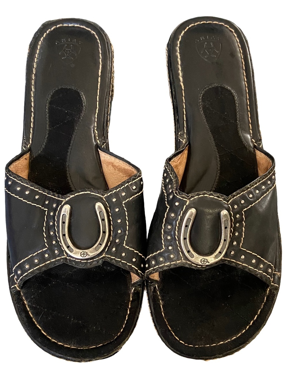 Ariat Open Toe Black Leather Wedge Heel Sandals